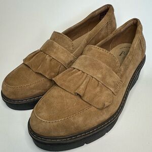 Collection Clarks Women's Cognac Suede Wedge Loafer.Worn once.No signs of wear.